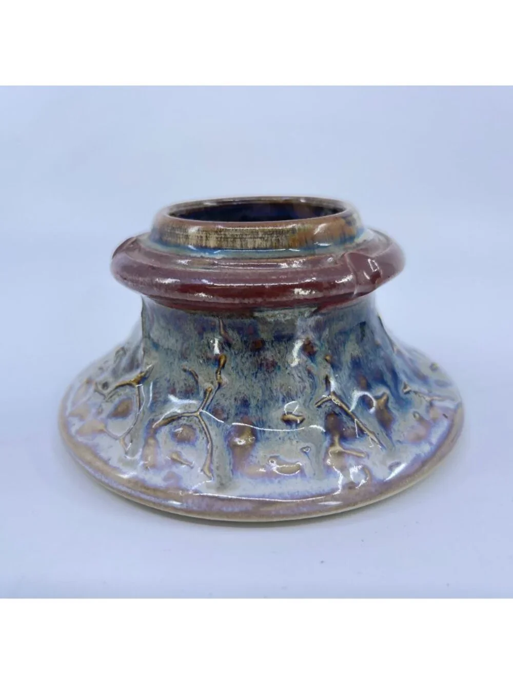 vintage studio pottery ceramic ikebana vase with iridescent glaze